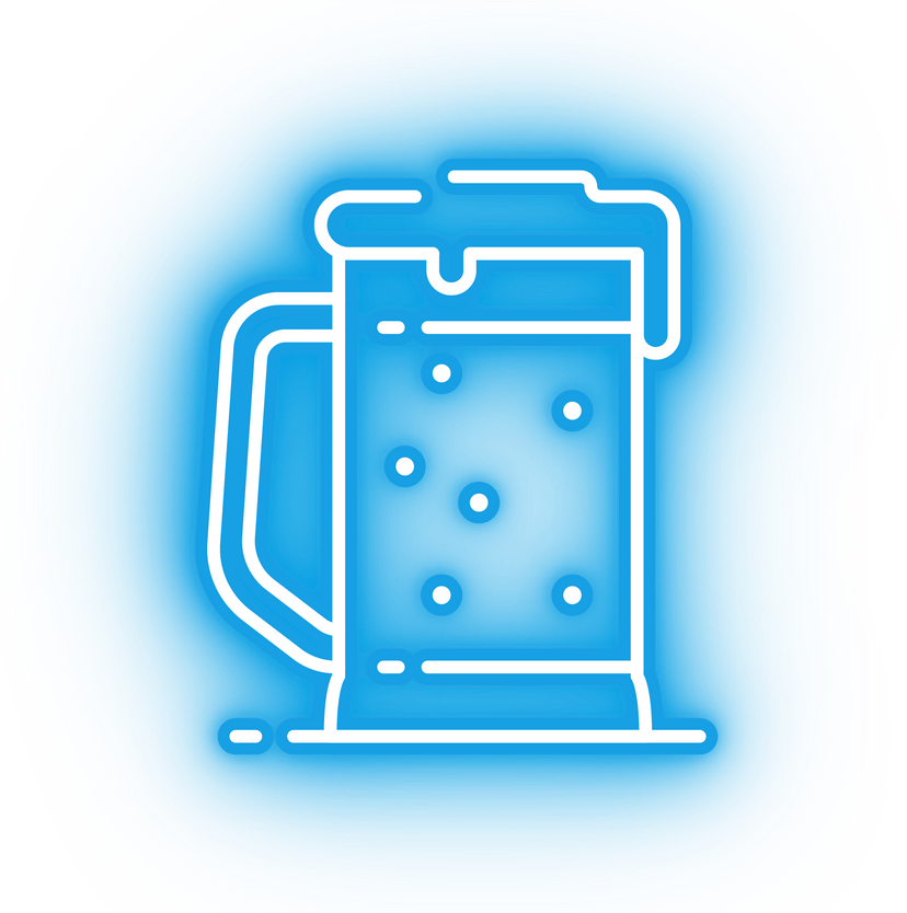 Neon blue beer mug icon